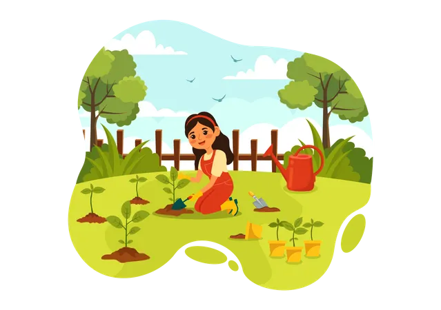 Woman digging in farm  Illustration