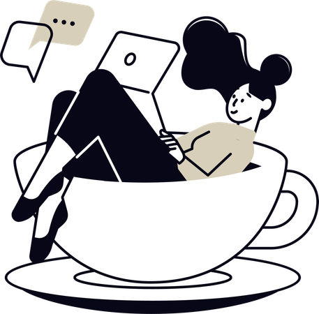 カプチーノカップに浸す女性  イラスト