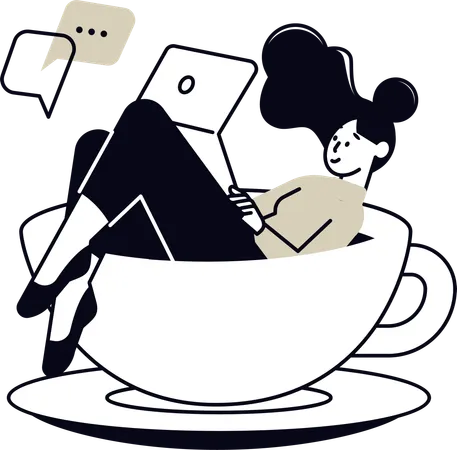 Woman dipped into Cappuccino cup  Illustration