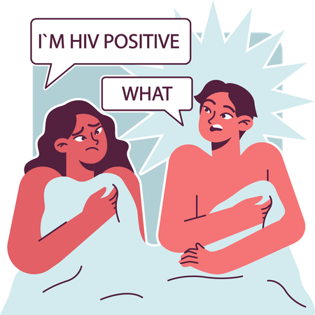 Woman disclosure HIV status during sex with man in bed  Illustration
