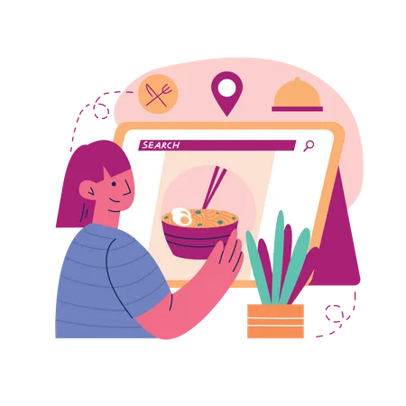 Illustrating A User Discovering Delicious Local Cuisines And Popular Dining Spots With Enticing Dish Illustrations Or Restaurant Visuals Illustration