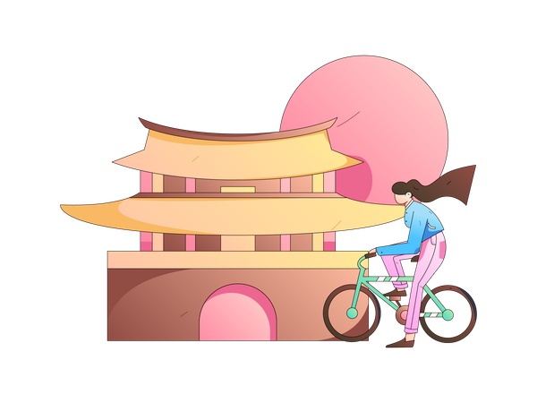 Woman discovering new ways on cycle  イラスト