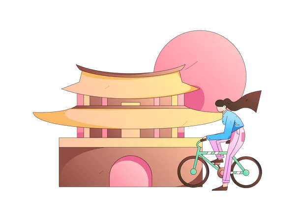 Woman discovering new ways on cycle  イラスト