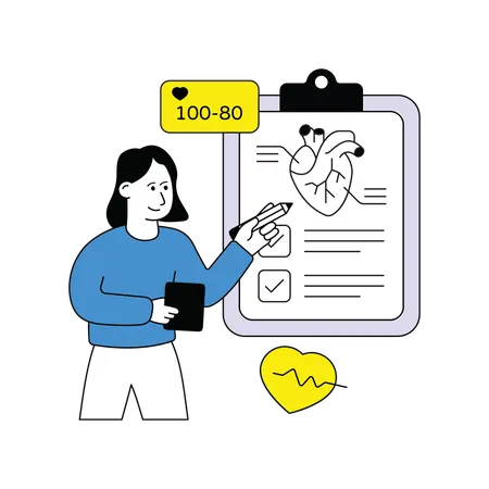 女性が患者の心臓レポートについて語る  イラスト