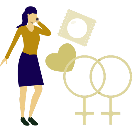 Woman discussing about condom on mobile  Illustration