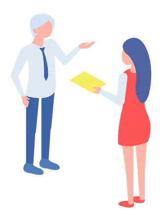 Woman discussing with boss  Illustration