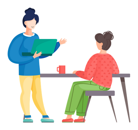 Woman discussing workflow with colleagues Illustration