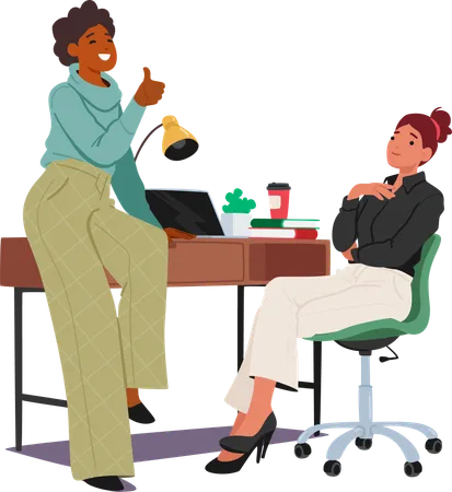 Woman Engaged In A Focused Discussion With Her Colleague In The Office Characters Exchanging Ideas And Collaborating On Tasks Fostering Productive Work Environment Cartoon People Vector Illustration Illustration