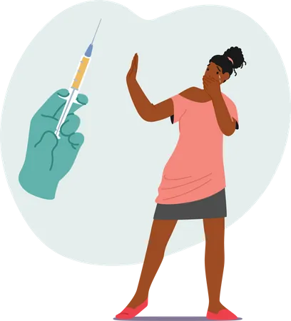 Woman Character Displaying Fear And Apprehension At The Sight Of A Needle Her Body Language And Facial Expression Show She Is Nervous About Receiving An Injection Cartoon People Vector Illustration Illustration