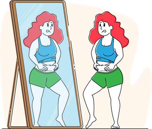 Woman Dissatisfied with her Figure Illustration