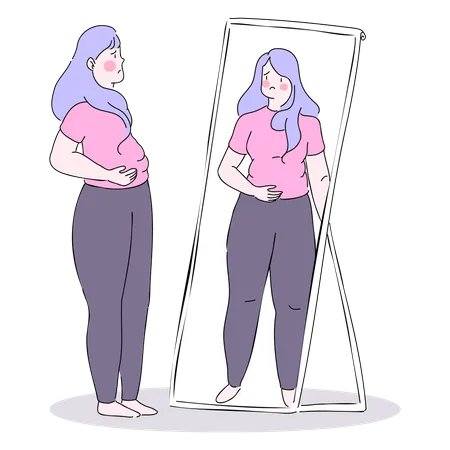 Woman Dissatisfied with her Figure Illustration