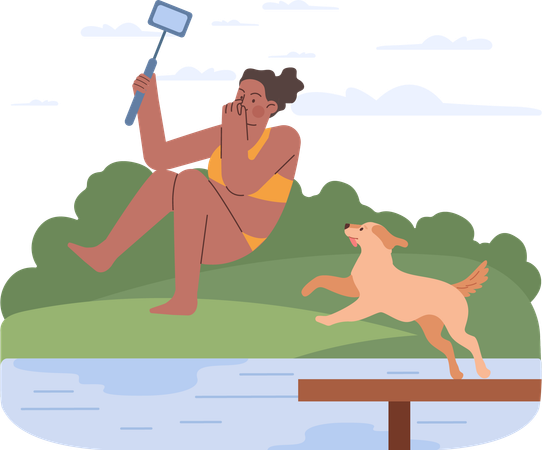 Woman dives in river  Illustration