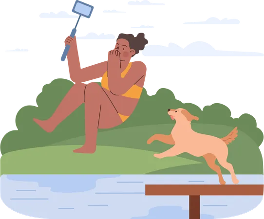 Woman dives in river  Illustration