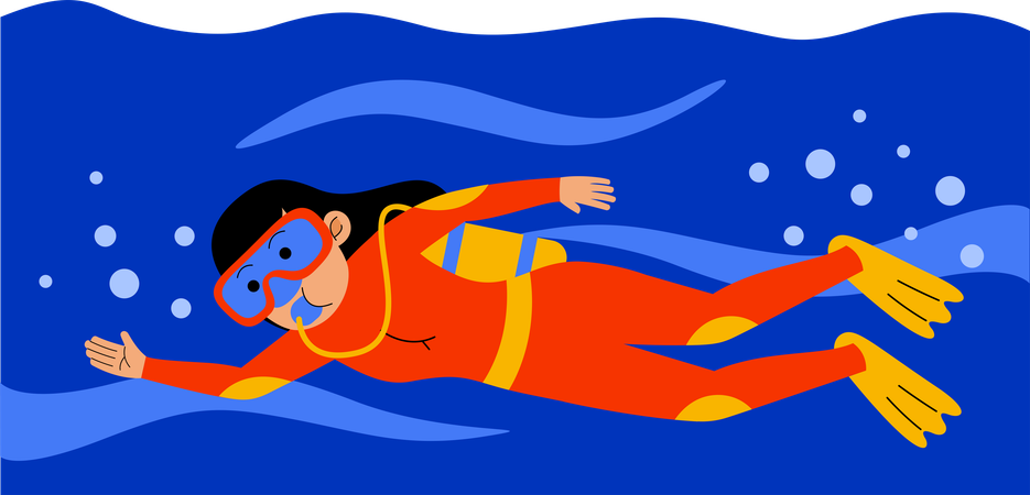 Woman Diving at Sea  Illustration
