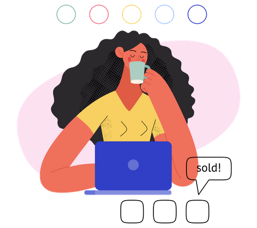 Woman do online shopping while having coffee  Illustration