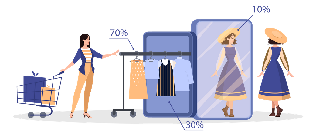 Woman do shopping via mobile application Illustration