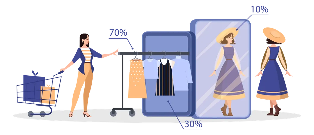 Woman do shopping via mobile application  Illustration