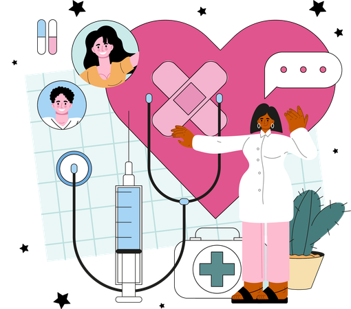 Woman doctor checking heart  Illustration