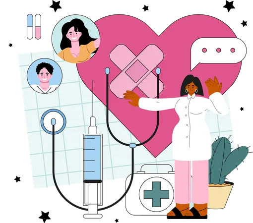 Woman doctor checking heart  Illustration
