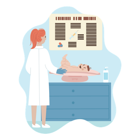 Woman doctor checking little baby Illustration