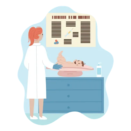 Woman doctor checking little baby  Illustration
