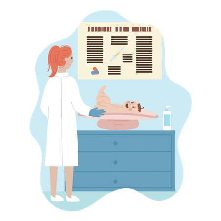 Woman doctor checking little baby  Illustration