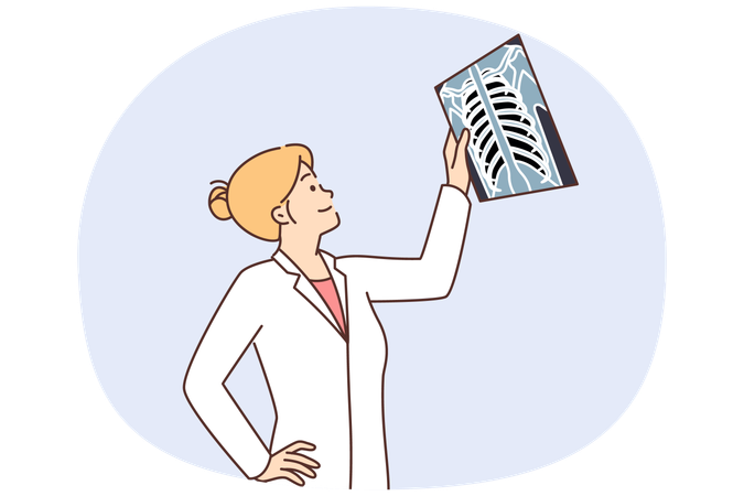 Woman doctor examines x-ray of person chest in search of symptoms of dangerous diseases  Illustration