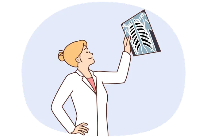 Woman doctor examines x-ray of person chest in search of symptoms of dangerous diseases  Illustration