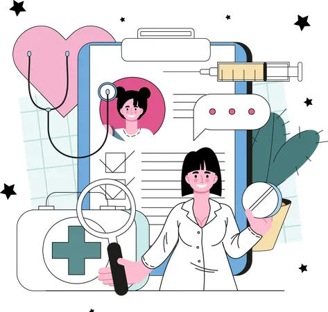 Woman doctor giving prescription  Illustration