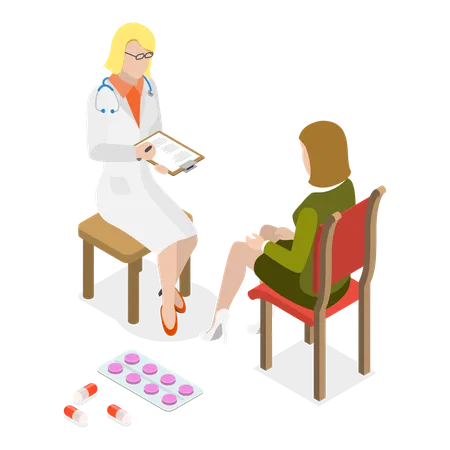 Woman doctor giving prescription to female  Illustration