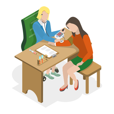 Woman doctor giving prescription to female  Illustration
