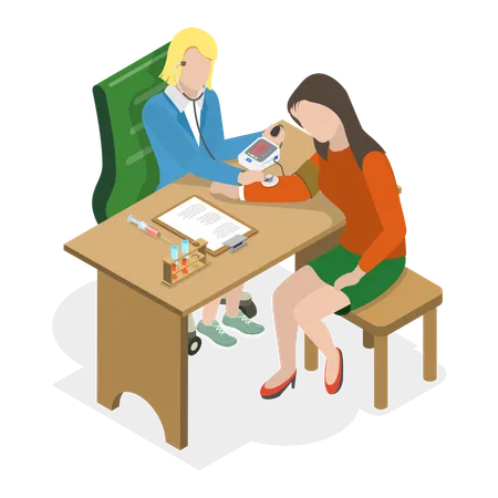 Woman doctor giving prescription to female  Illustration