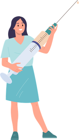 Woman doctor holding syringe  Illustration