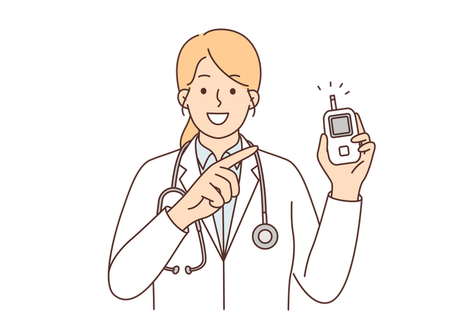 Woman doctor holds glucometer  Illustration