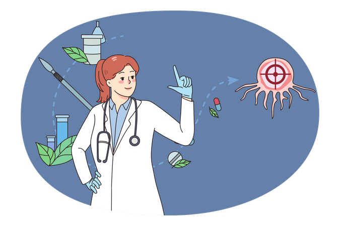 Woman doctor oncologist analyze cancer cell  Illustration