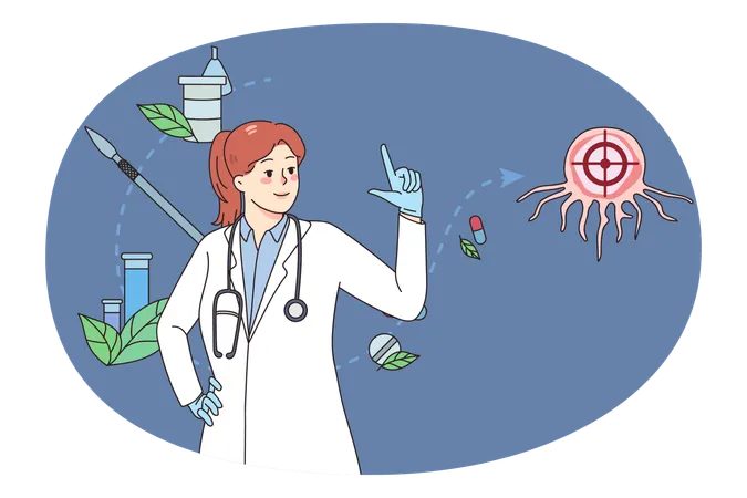 Woman doctor oncologist analyze cancer cell  Illustration