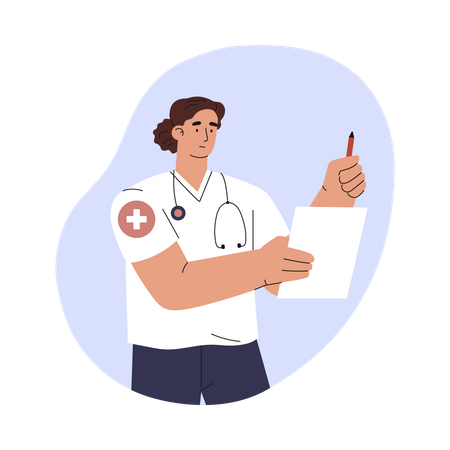 Woman doctor or paramedic making notes  Illustration