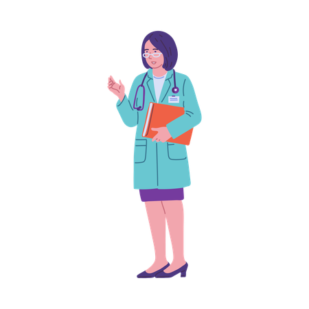 Woman doctor physician with stethoscope holding clipboard  Illustration