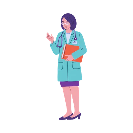 Woman doctor physician with stethoscope holding clipboard  Illustration