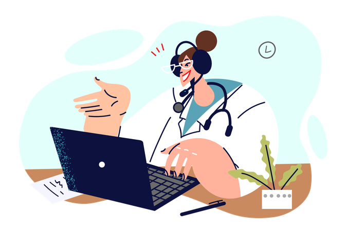 Woman doctor provides telemedicine services  Illustration