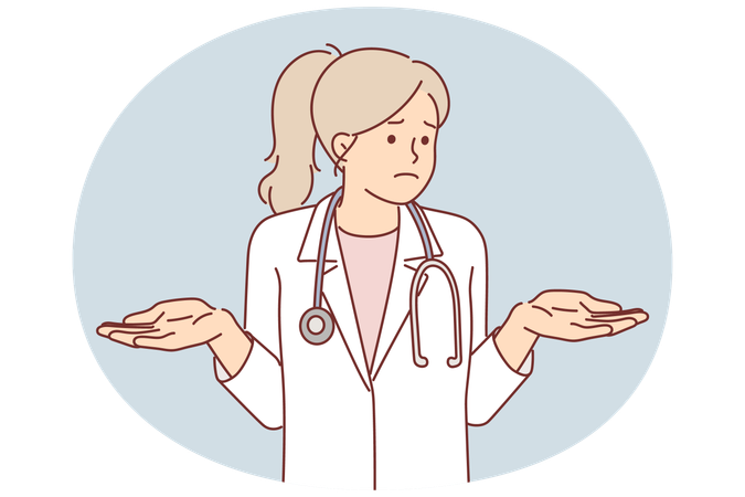 Woman doctor spreads hands  Illustration