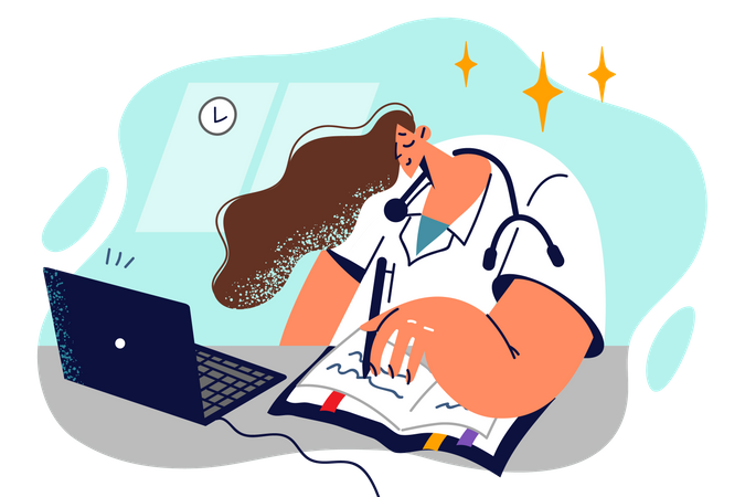 Woman doctor with laptop  Illustration