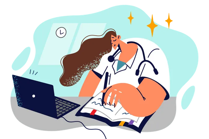 Woman doctor with laptop  Illustration