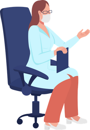 Woman doctor with mask sitting on chair Illustration