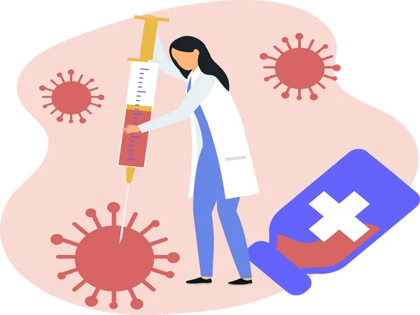 Woman doctor with syringe  Illustration