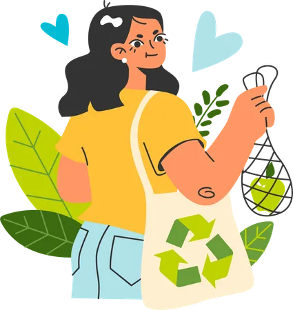 Woman does garbage collection  Illustration