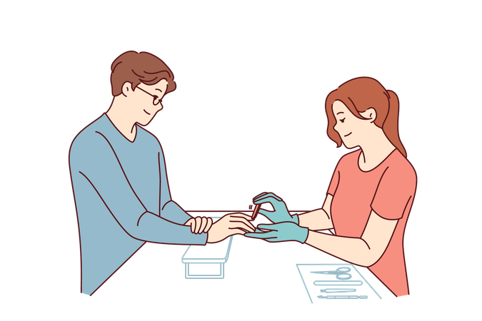 Woman does manicure for man who cares about nail hygiene and well-groomed hands  Illustration