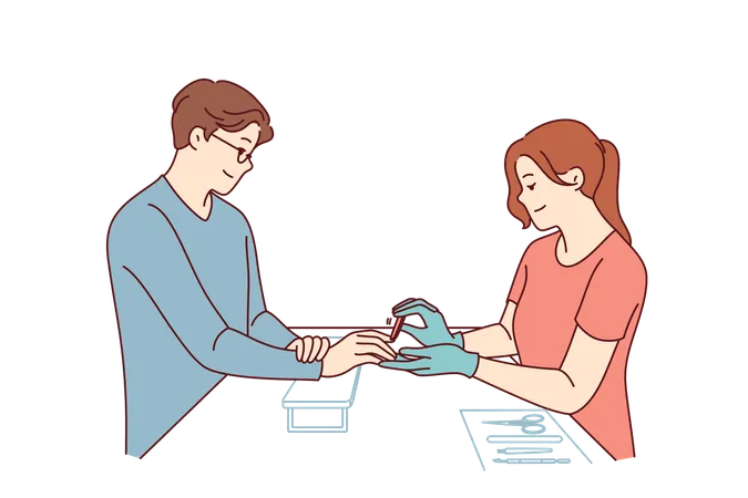 Woman does manicure for man who cares about nail hygiene and well-groomed hands  Illustration