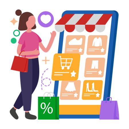Woman does Smart Retail  Illustration