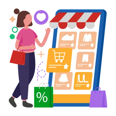 Woman does Smart Retail  Illustration